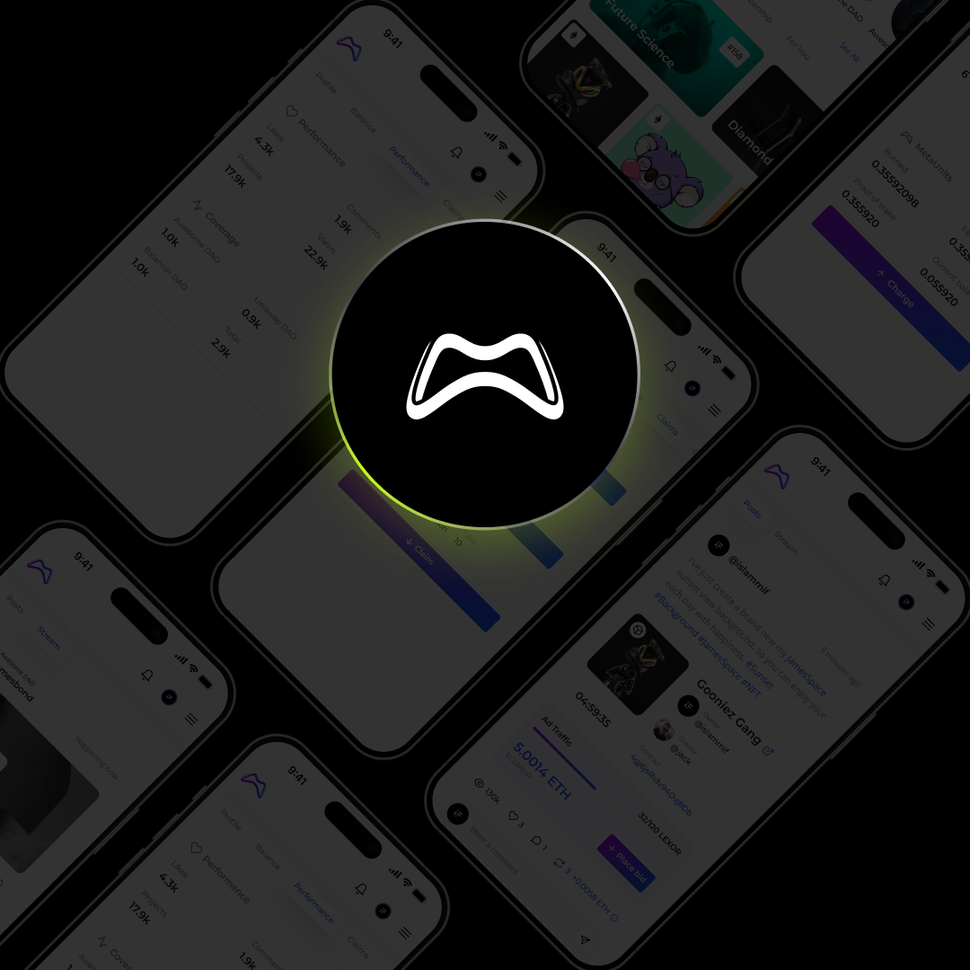 MetaPlayerOne — логотип платформы со свечением на тёмном фоне